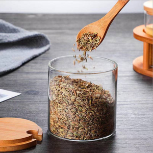 Tube en verre <span class=keywords><strong>de</strong></span> luxe vide pour stockage <span class=keywords><strong>de</strong></span> cuisine poudre d'épices <span class=keywords><strong>beurre</strong></span> d'arachide sec récipient en verre avec couvercle en bambou et étagère vente en gros - Product Image 1