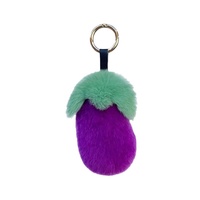 Porte-clés de voiture en fourrure de lapin, motif aubergine de dessin animé, mignon et doux, populaire sur internet, breloque de sac en peluche, cadeau d'anniversaire, fait main