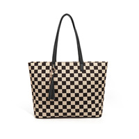 Tas tangan kapasitas besar Tote kulit Vegan buatan mode wanita tas bahu Tote wanita kulit kotak-kotak kualitas bagus PU