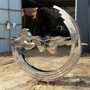 Scultura geometrica in <span class=keywords><strong>acciaio</strong></span> inossidabile con cerchio in metallo scultura ricciolo in <span class=keywords><strong>acciaio</strong></span> inossidabile di colore arrugginito - Product Image 3