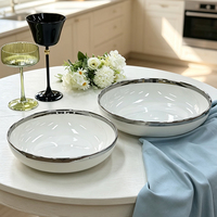 Assiette Ronde en Céramique Blanche Brillante avec Bord Argenté, Plateau à Steak pour Plats Occidentaux, Logo Personnalisé pour la Maison - Vente en Gros Usine