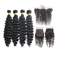 WXJLONGHAIR Mèches mélangées avec 6*4 & 13*4 dentelle frontale vente en gros pas cher Paquet de cheveux avec fermeture pour femme noire