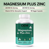 Capsules de magnésium et zinc à marque privée OEM, 90 unités, 225 mg avec vitamine D3, supplément à base de plantes