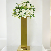 Support de fleurs moderne en fil métallique plaqué or pour centre de table de mariage, hôtel, banquet, décoration d'événements