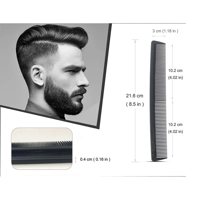 Professional conditioning comb fine-toothed and wide-toothed haircut comb black carbon fiber cutting comb