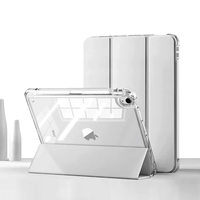 Étui magnétique pour tablette à trois volets, anti-pliage, avec dos transparent, emplacement pour stylet, protection intégrale avec airbag anti-collision
