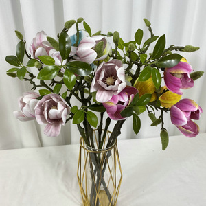 Magnolia corta con 3 flores artificiales planta boda cumpleaños decoración del hogar 3D impreso - Product Image 3
