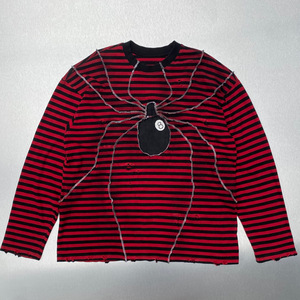 Maglietta a Maniche Lunghe da Uomo SJH con Stampa Ragno a Righe Rosse e Nere, Stile Gotico Punk Oversize Personalizzato - Product Image 1