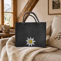 Tas Tote Felt Daur Ulang Ramah Lingkungan Edelweiss Charcoal Grosir Logo Kustom Pabrik Langsung Tas Belanja Bahan Makanan