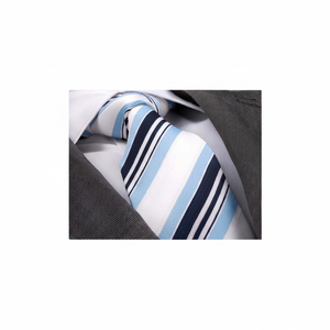 Corbata Blanca Clásica con Rayas Azul Marino para Hombre, Talla Única para Adultos - Product Image 2