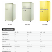 Réfrigérateur rétro à double porte congélateur supérieur réfrigérateur domestique plusieurs options de couleur économie d'énergie de haute qualité 98/108/140L/197L