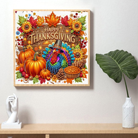 Peinture Diamant Forme Spéciale 30x30cm en Gros, Motif Dinde et Citrouille de Thanksgiving, Décoration Mosaïque en Cristal
