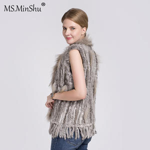 बुनना खरगोश फर बनियान एक प्रकार का जानवर फर ट्रिम के साथ लटकन Gilet - Product Image 3
