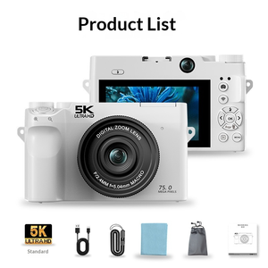 Appareil <span class=keywords><strong>photo</strong></span> 5K 75MP avec autofocus, zoom 18X, WiFi, application, écran 3 pouces, double objectif avant et arrière avec fonction Time Lapse et Slow Motion - Product Image 1