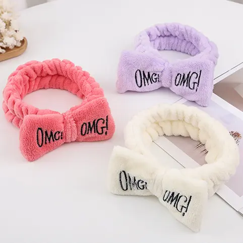 Ready sale letters OMG embroidered bow headband designer deep sleep headband makeup headband for girls