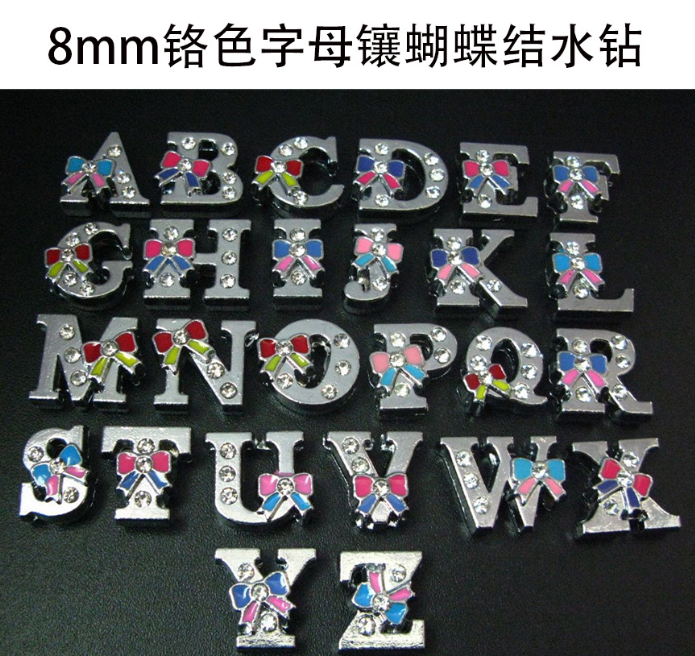 8mm silver slide letters with bow