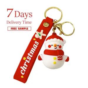 7 Days Delivery Time In Stock 3D Cartoon Soft PVC Happy Christmas Keychain Key Chain Charm for Women and Girls
