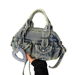 Sac à bandoulière ANFUMI <span class=keywords><strong>pour</strong></span> femme en jean, imperméable, souple, durable, vintage, grande capacité, avec miroir cœur - Product Image 1