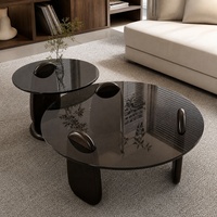Table basse moderne haut de gamme avec plateau en verre miroir et cadre en bois, design durable, écologique, idéale pour les petits appartements, luxe et confort.