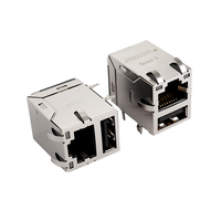 Conector Combinado Dual USB 3.0 RJ45, 1 Puerto RJ45 Integrado, Conector de Red CAT6 USB Combinado, Conectores Ethernet Apilables C892-1XX1-62-F