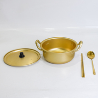 Marmite à ramen style drama coréen, ensemble de marmite à soupe en aluminium jaune à chauffage rapide avec couvercle, cuillère et baguettes, ustensiles de cuisine