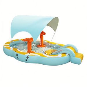 Piscine gonflable d'extérieur 5-en-1 pour enfants avec toboggan, parasol et pulvérisation d'eau en PVC – Jeu éducatif - Product Image 2