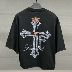 เสื้อยืดโอเวอร์ไซส์ผ้าหนาสำหรับผู้ชาย สไตล์สตรีทแวร์ฤดูร้อน 100% ผ้าฝ้าย ทรงไหล่ตก พิมพ์ลายกราฟิก เสื้อยืดสั่งพิมพ์ลายได้ - Product Image 1