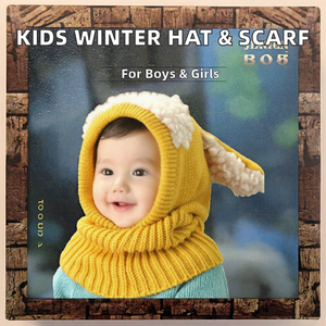 Conjunto de Gorro y Bufanda de Invierno para Bebés, Niños y Niñas, Nuevo Modelo, 100% Poliéster, Tejido Común, Gorros de Punto - Product Image 2