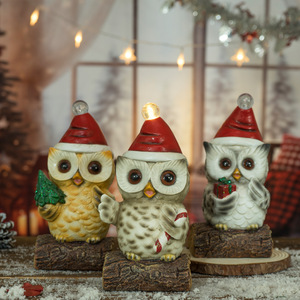 Cross-border New Luminous Artistic Owl Christmas Decoration Epoxy Resin Sculpted Handicraft <b>Ornament</b> for Home Desktop Living - Product Image 1