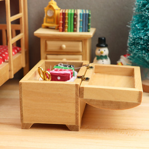 Ensemble <span class=keywords><strong>de</strong></span> meubles miniatures pour maison <span class=keywords><strong>de</strong></span> poupée à l'échelle 1:12, <span class=keywords><strong>coffre</strong></span> au trésor en bois naturel - Product Image 3