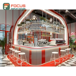 Mostrador de Servicio Refinado para Cafetería, Acabado en Madera Laminada, Área de Exhibición de Bolsas de Café, Mostrador de Servicio para Tienda - Product Image 3