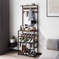 Organisateur de rangement mobile moderne pour bureau à domicile et chambre, meuble d'entrée 5 niveaux avec étagère à chaussures et porte-manteau