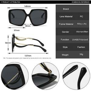 Gafas de Sol Cuadradas Extra Grandes con Logotipo Personalizado, Montura Grande, Lentes Degradadas, Protección UV400 para Mujer - Product Image 6