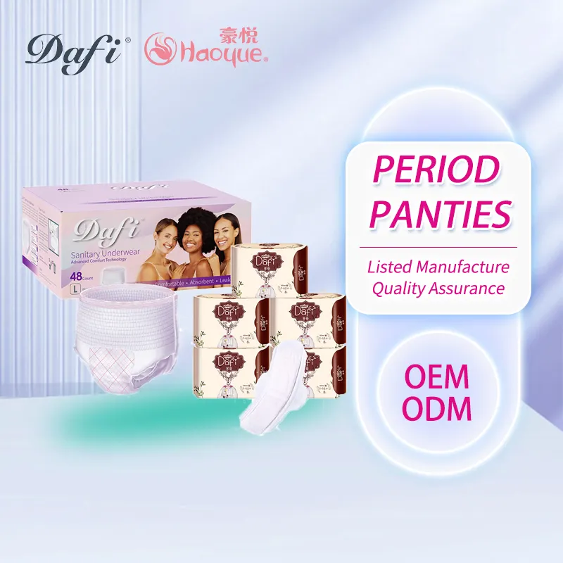 OEM Couches de sous-vêtements menstruels jetables personnalisées Couches étanches pour femmes Serviettes hygiéniques Culotte menstruelle