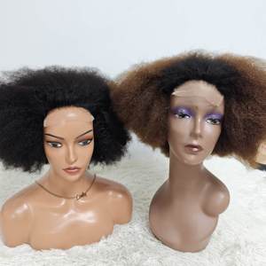 Letsfly 51$ Promotion 10inch 230gram 4x4 Lace Closure Afro <b>Wigs</b> Natural Black 1BT4# Color Virgin Hair 100% Human Hair Wholesale - Product Image 1