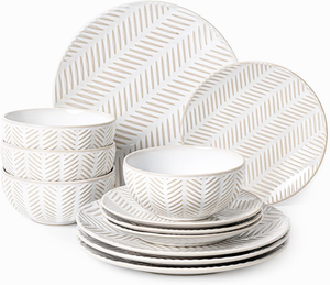 High Quality 24Pcs Embossed White Porcelain Stoneware Dinnerware <b>Set</b> Classic European Style Ceramic Tableware <b>Microwave</b> Portable - Product Image 2