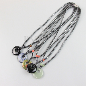 Collier pendentif en pierre naturelle colorée Langyue, cristal d'unakite, boucle de paix, tendance, hématite pour femmes et hommes, fête - Product Image 5