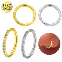 Gaby Anneau de nez, piercing à clou, clicker, boucle d'oreille pour septum et hélix en or massif 14 carats avec zircon, style vintage, étanche, pour mariage, vente en gros