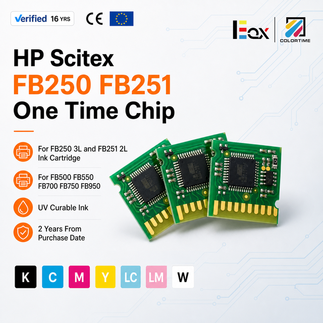 HP Scitex FB250 FB251 One Time Chip for FB500 FB550 FB700 FB750 FB950 UV Ink 3L 2L Cartridge CMYK LC LM White Parts Kit Ready UV