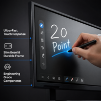 Solución Todo en Uno, Pantalla Plana Interactiva LCD 4K, Panel Táctil de 20/40 Puntos, Pizarra Inteligente con Doble Sistema Operativo y Marco Metálico para Empresas