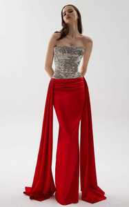 Robe ethnique en tissu satiné rouge avec broderie, séchage rapide, pour les occasions spéciales des femmes - Product Image 2