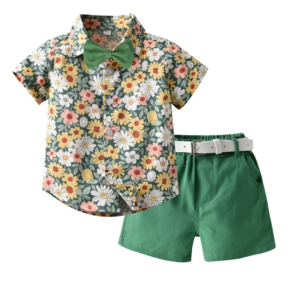 Vêtements d'été pour enfants, chemisier à fleurs pour garçons, chemise + short, survêtement, vêtements pour enfants de 1 2 3 4 6 7 ans, nouvelle collection 2020