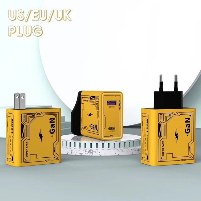 Hot Sell 120W/40W PD QC3.0 Fast Charging Dual USB-A & Type-C Wall Charger with EU/US/UK Plug for Mobile Phones