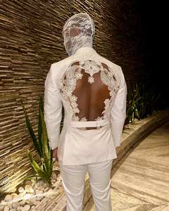 Abito Bianco su Misura con Apertura Posteriore per Uomo, Smoking di Lusso per Cerimonie, Matrimoni e Feste con Dettagli in <span class=keywords><strong>Pizzo</strong></span> - Product Image 5