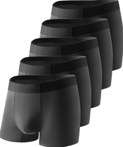 Calzoncillos bóxer para hombre, paquete de 5, corte medio, color negro sólido, ropa interior de algodón tejida sin costuras - Product Image 1