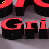 Enseigne murale 3D LED à éclairage frontal avec lettres graphiques irrégulières personnalisées en usine pour enseigne de bar, enseigne de restaurant grill