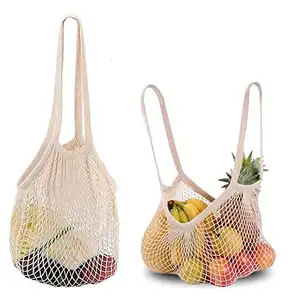 Custom Large Reusable Organic Grocery Shopping Net Produce Cotton Mesh Tote Bag For Fruits And Vegetable