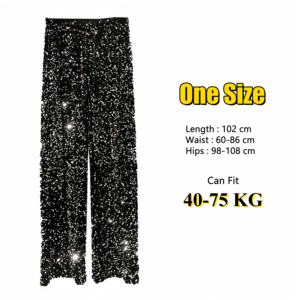 H-391 Pantaloni Lunghi Casual da Donna in Velluto con Paillettes Traspiranti a Vita Alta, Vestibilità Ampia, per Feste e Spettacoli, Autunno Inverno, Gamba Larga Lucida - Product Image 4