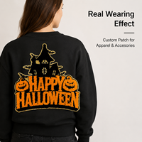 Parches Personalizados de Halloween Bordados con Lentejuelas de Castillo Espeluznante, Letras Felices, Tema Naranja, Apliques Termoadhesivos para Chaquetas y Bolsos