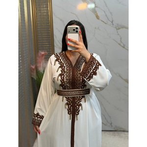 Designer Magenta Embroidered Moroccan Kaftan <b>With</b> Matching <b>Belt</b> Luxury Evening And Wedding Gown - Product Image 2